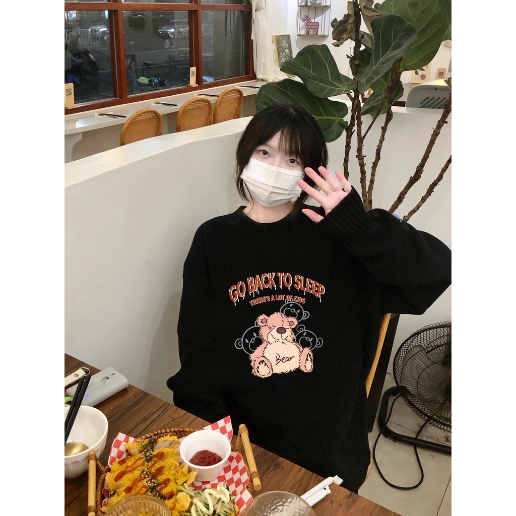 HIIXIIVI Áo Sweater cotton Tay Dài Dáng Rộng In Họa Tiết Thời Trang Hàn Quốc Mới 2024