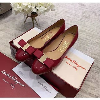 Giày búp bê da bóng đính nơ xinh xắn cho nữ