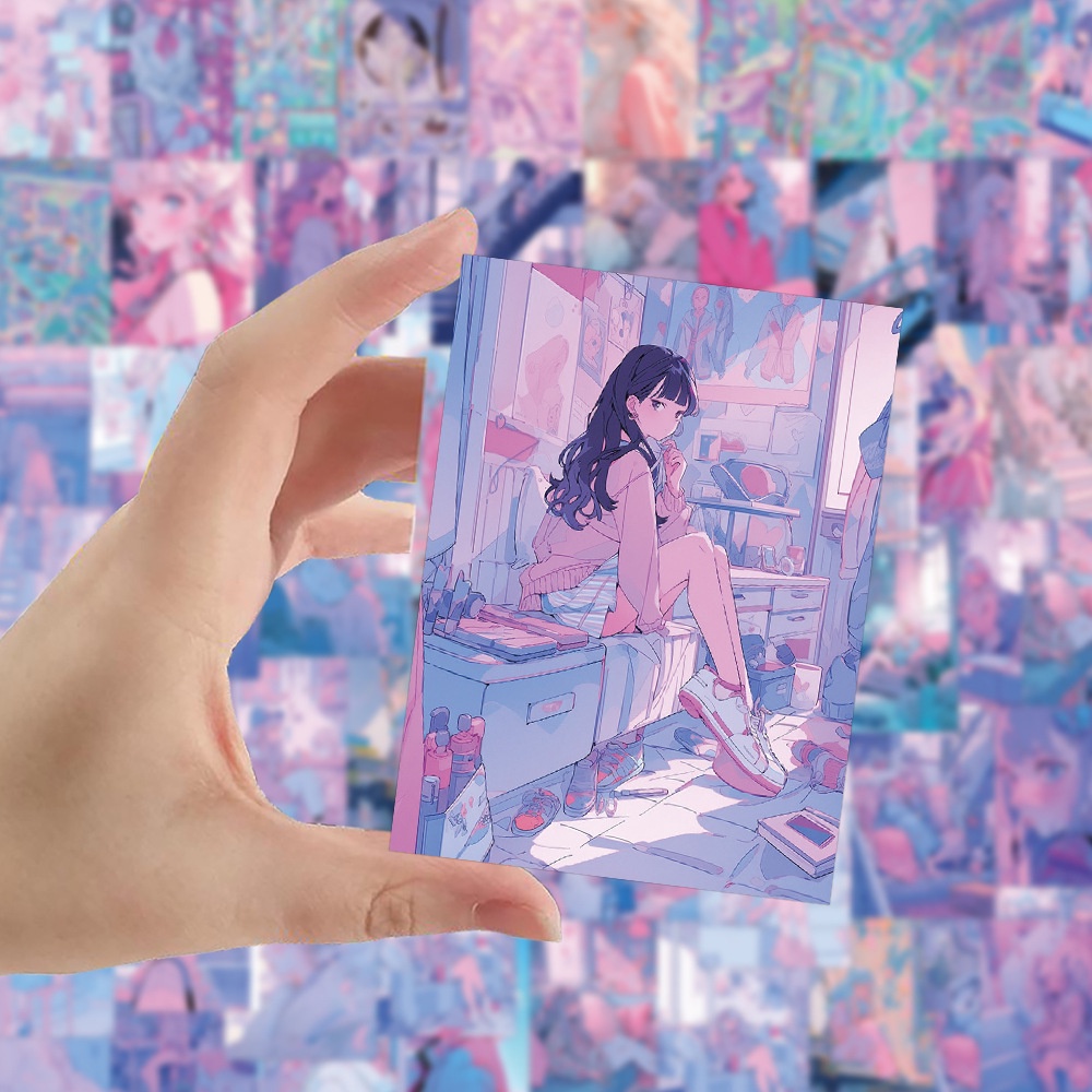 Bộ 60 Miếng Dán Trang Trí Mũ Bảo Hiểm / Bút Chì Họa Tiết graffiti Màu Hồng / Tím Xinh Xắn