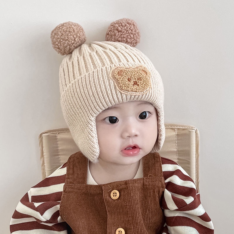 Mũ beanie Dệt Kim Giữ Ấm Tai Gấu Hoạt Hình Thời Trang Mùa Đông Hàn Quốc Cho Bé Trai Và Gái gorros