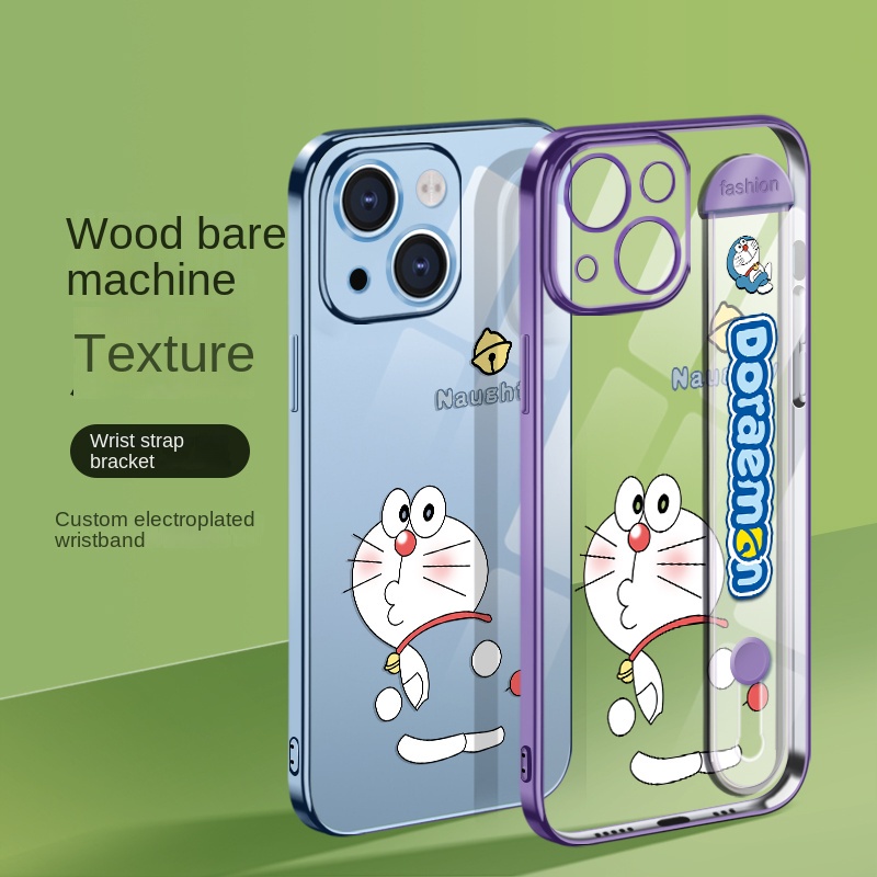 Doraemon Ốp Điện Thoại Mạ Điện Chống Sốc Có Dây Đeo Cổ Tay Cho iphone15promax