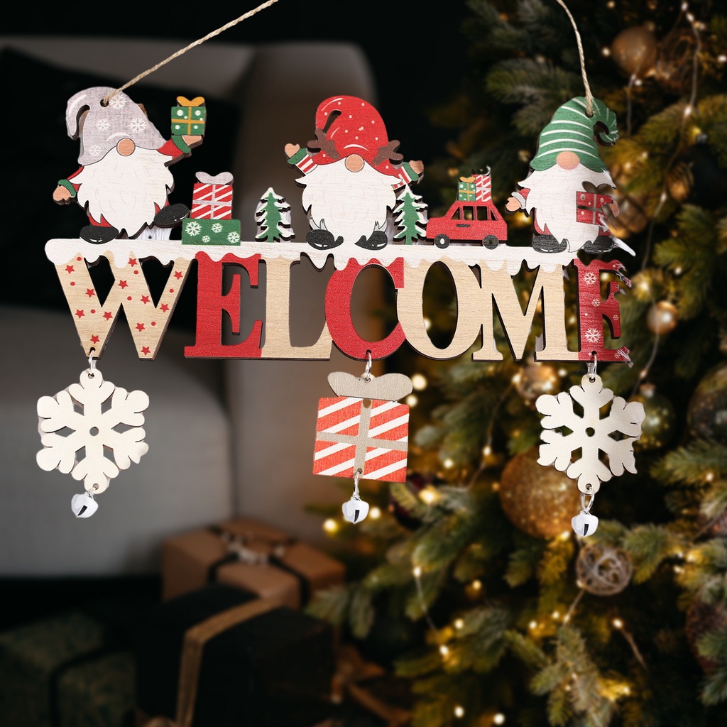 Biển Hiệu Treo Cửa Gỗ Trang Trí Giáng Sinh Hình Ông Già Noel / Người Tuyết / Nai Sừng Tấm