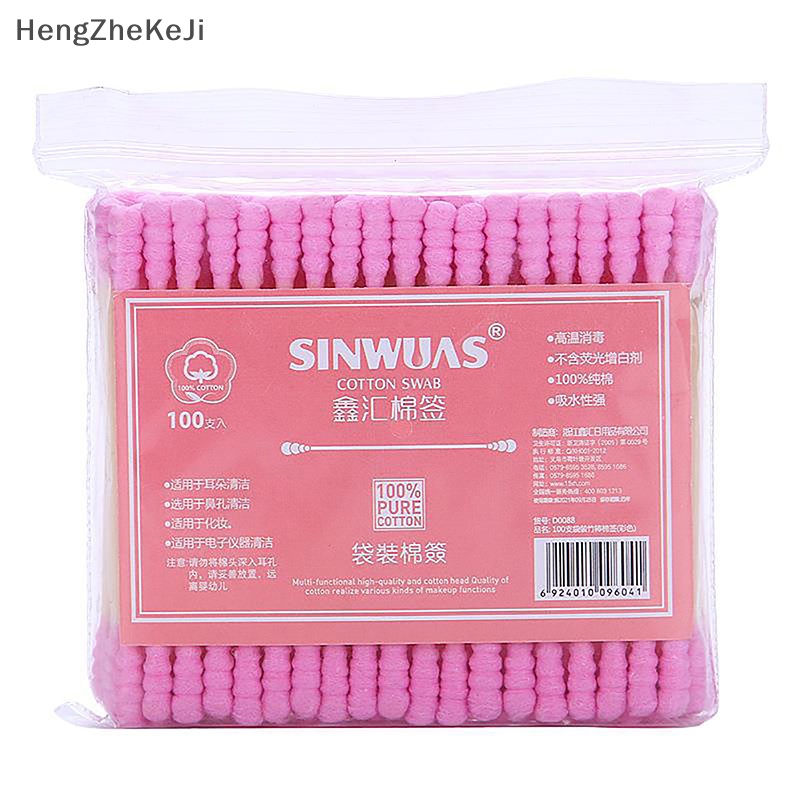 Set 100 Tăm Bông Hai Đầu Dùng Trang Điểm / Làm Sạch Tai / Mũi / Lỗ Chân Lông Chăm Sóc Sức Khỏe Cho Nữ hengzhekeji