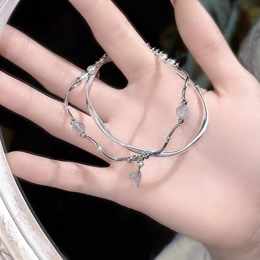 1 Bộ Vòng Tay Bạc Hình Đuôi Nàng Tiên Cá Thời Trang Đơn Giản Sáng Tạo Dành Cho