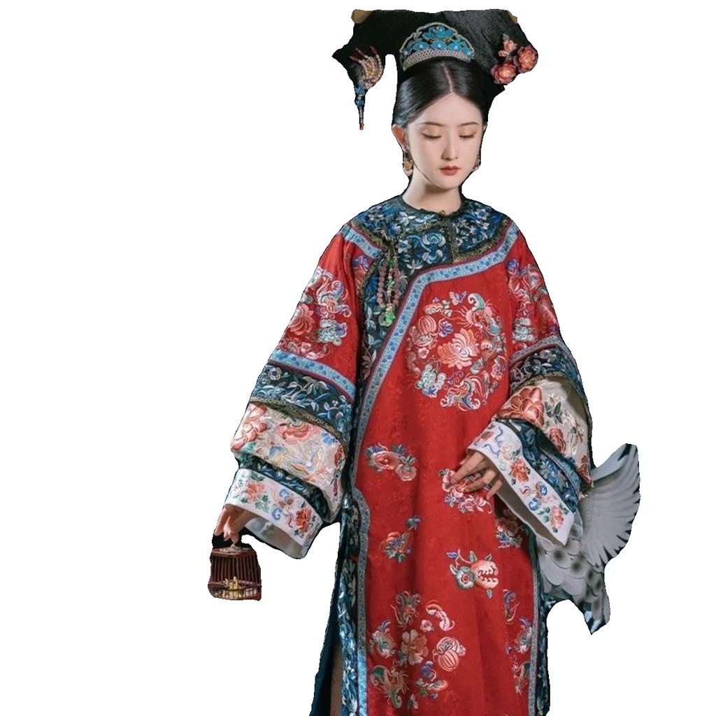 Original Hanfu women's autumn new Qing dynasty ancient costume plaid dress large-breasted gown cheongsam for women