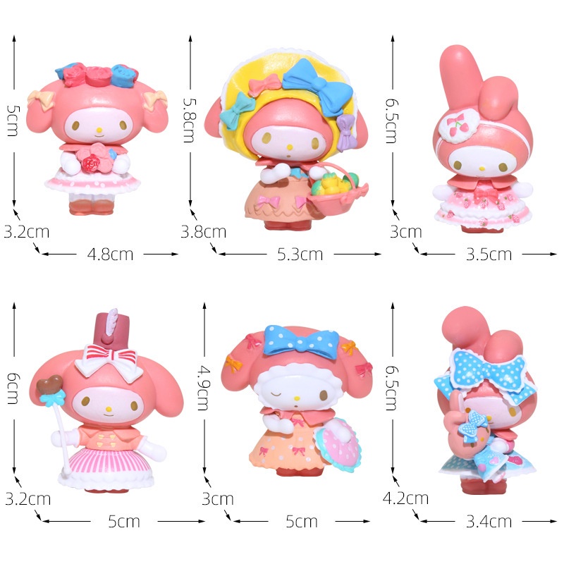 SANRIO Set 6 Mô Hình Búp Bê Hoạt Hình my melody Dễ Thương Trang Trí Bàn Tiệc Trà