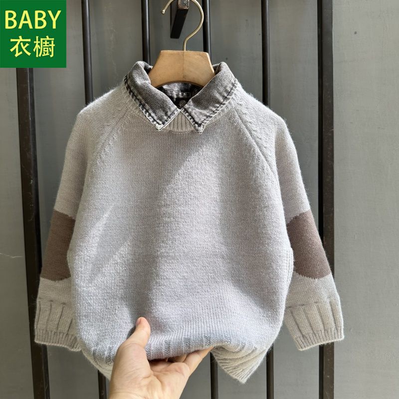 Áo sweater Giả Jean Dày Dặn Ấm Áp Thời Trang Mùa Đông 2023 Cho Bé Trai