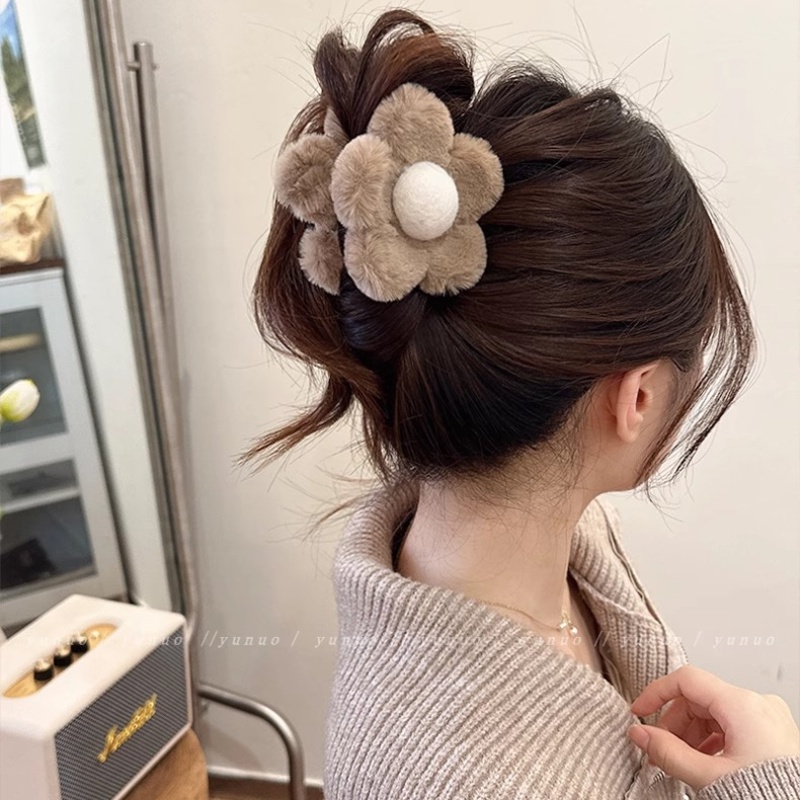 Kẹp Tóc Hình Hoa / Cá Mập Phủ Lông Phong Cách Hàn Quốc Dễ Thương Thời Trang Cho Bé Gái