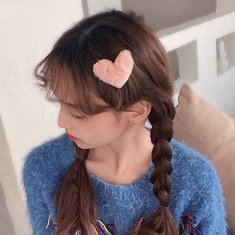 Kẹp Tóc bb Hình Trái Tim / Ngôi Sao Phủ Lông Mềm Mại Phong Cách Hàn Quốc Dễ Thương Cho Nữ