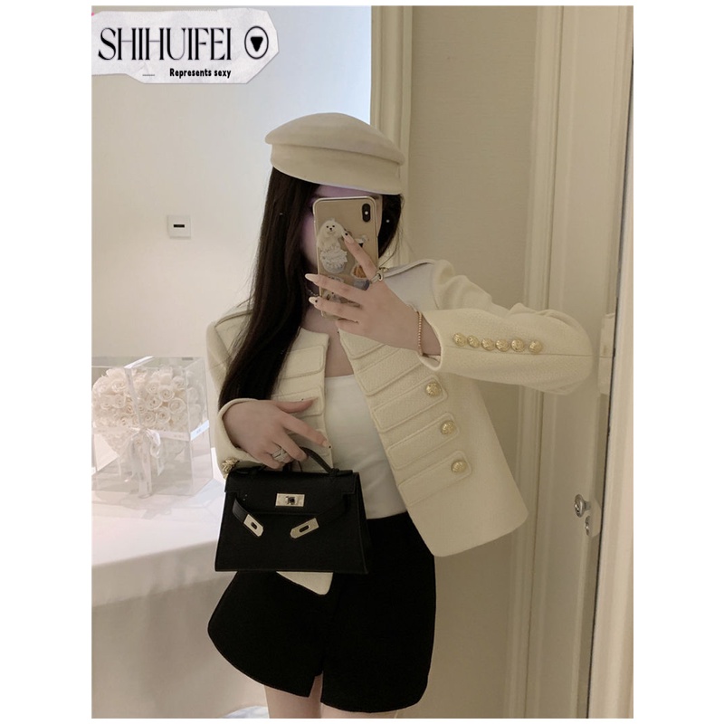 Áo khoác dạ tweed SHIHUIFEI WJK23A0SLO 43Z231024 thời trang thu đông thoải mái cao cấp