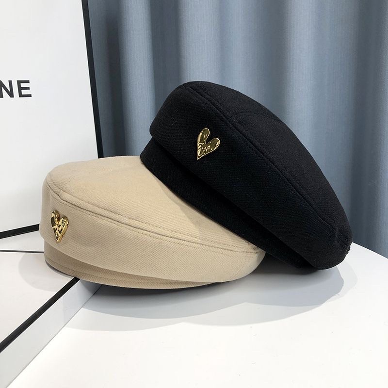 Mũ nồi mũ Beret dạ họa tiết phong cách Nhật Bản, mũ mùa đông cho nữ