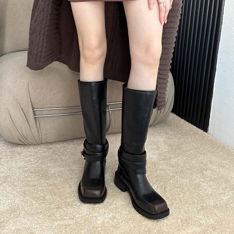 Giày Bốt Cao Bồi Mũi Vuông Đế Dày Buộc Dây Kiểu Cao Bồi Phương Tây Thời Trang 2023 Cho Nữ