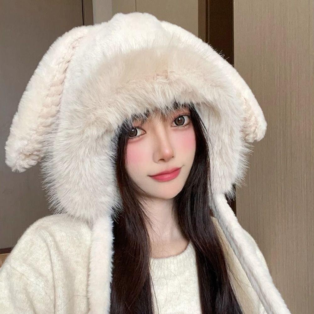 Mũ tai thỏ lông mềm mại giữ ấm mùa đông cho nữ