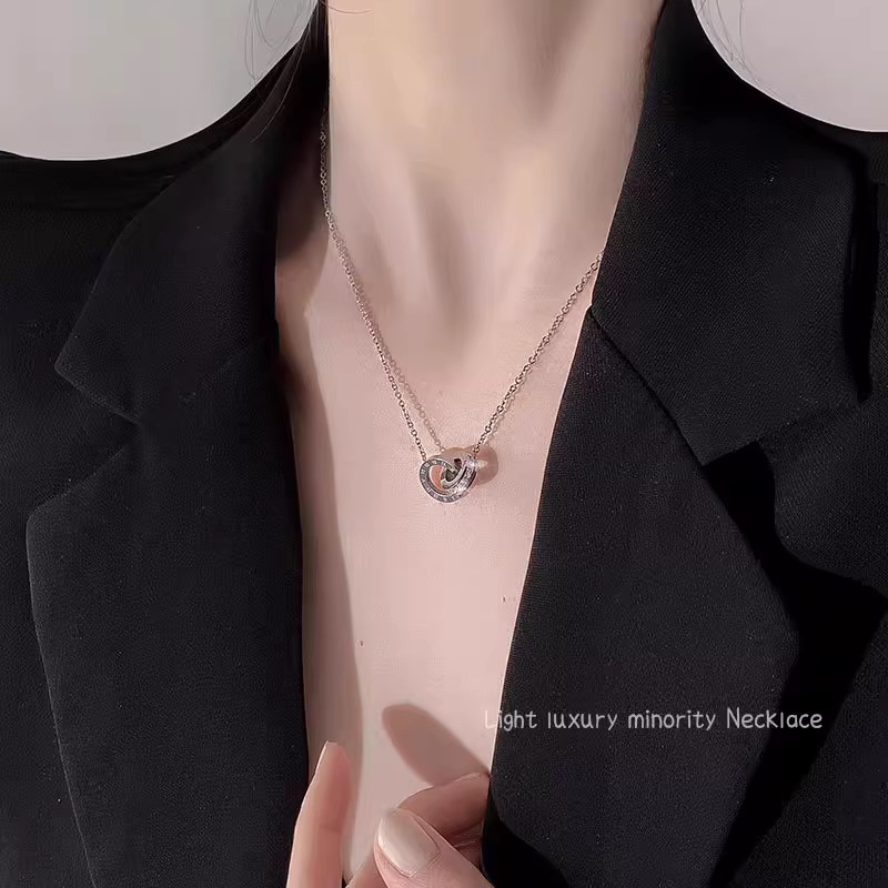 Dây Chuyền Dài Hai Lớp Mặt Nhẫn Phong Cách Hàn Quốc Cho Nữ