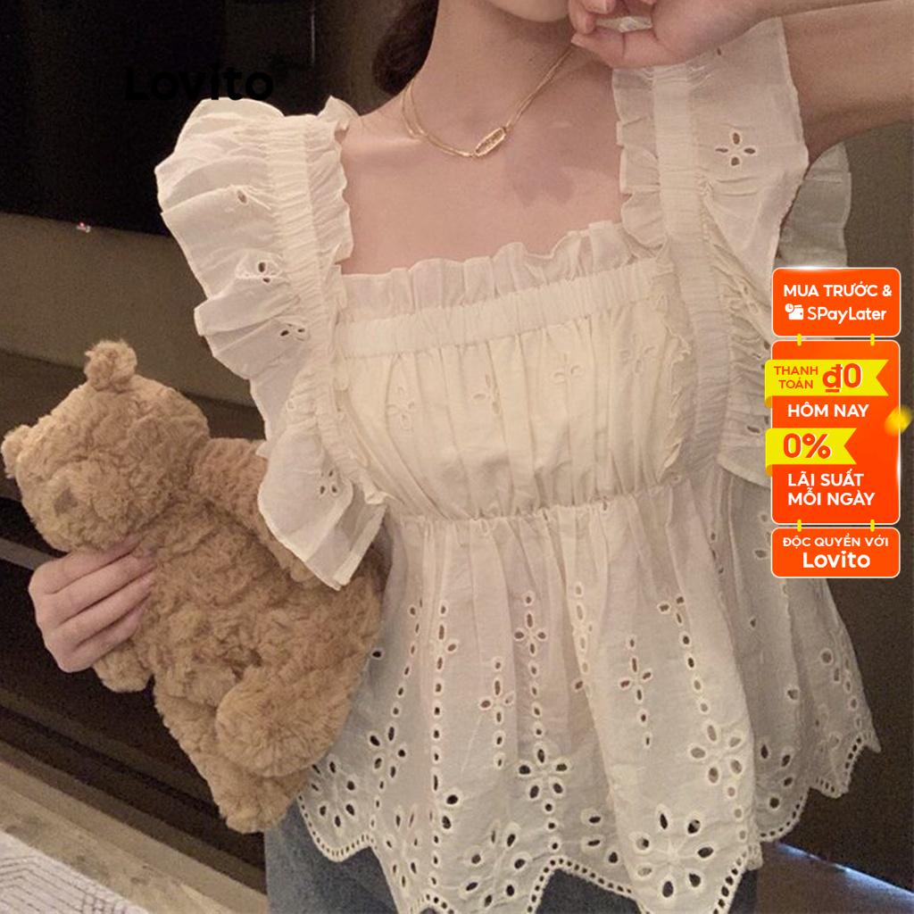 Áo sát nách Lovito trơn thêu lỗ xâu phong cách thường cho nữ LNE11008 (màu mơ)