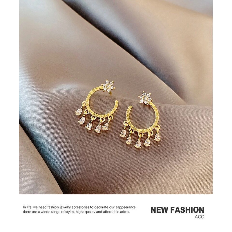 Six Bông Tai Đính Đá zircon Hình Học Nhỏ Đơn Giản Tươi Mới Cho Nữ
