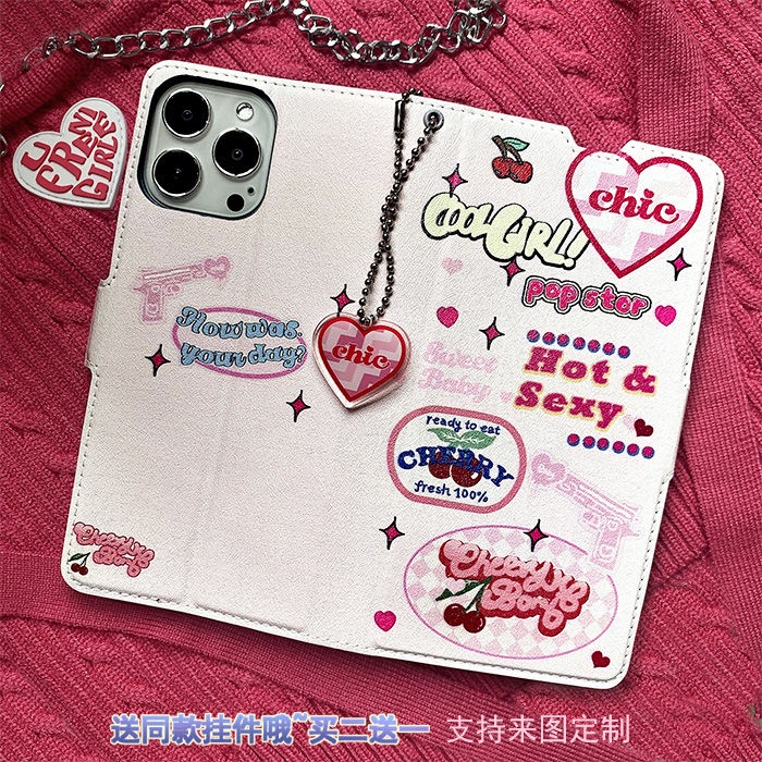 FXDAZI Bao Da Điện Thoại Nắp Gập Dễ Thương Cho apple 1514 huawei Oppo Vivo xiaomi glory y2k