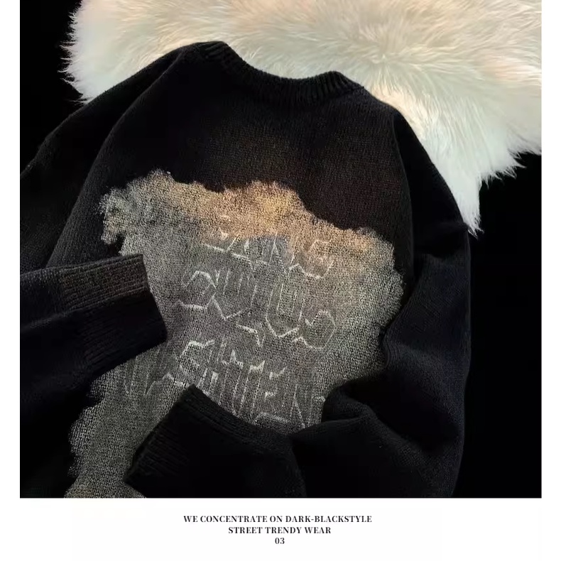 Áo sweater Cổ Tròn Dáng Rộng In Họa Tiết graffiti Kiểu Hồng Kông Thời Trang Thu Đông Cho Nam Và Nữ