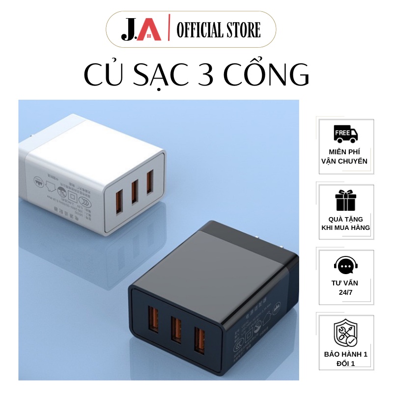 Củ sạc 3 cổng USB đa năng 12W U0192 được chứng nhận an toan J.A OFFICIAL STORE