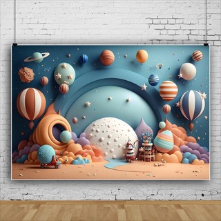 Tấm banner trang trí phông nền chụp ảnh tiệc sinh nhật hình hành tinh vũ trụ ngoài trời sao không gian vũ trụ