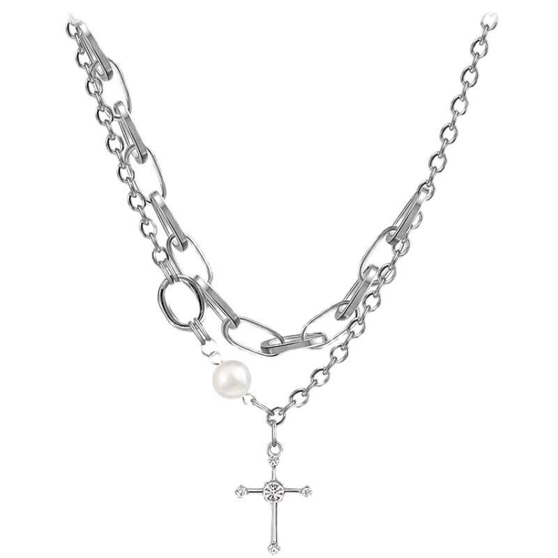 Vòng cổ Chuỗi Hạt Ngọc Trai Mặt Thánh Giá Phong Cách hip hop Cho Nam