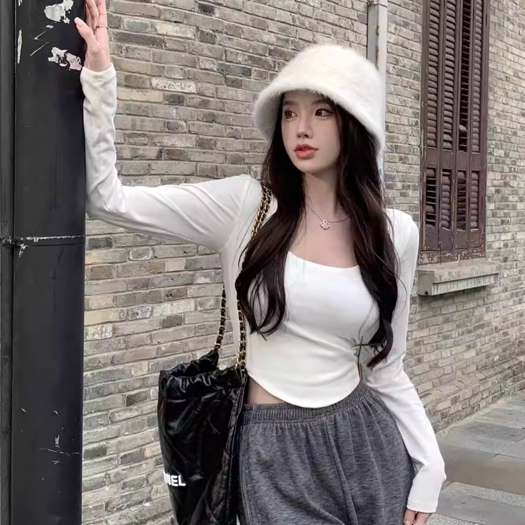 Áo cổ vuông tay dài PINKSTORE29 kiểu vạt bầu cá tính A5914
