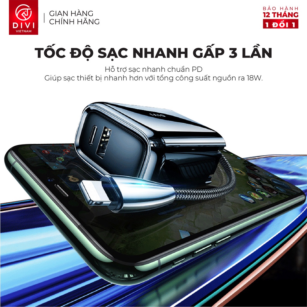 Củ sạc nhanh DIVI P2207 - Sạc nhanh PD, QC 3.0 Công suất 18W Cổng Type C - Hàng chính hãng -  Bảo hành 12 tháng