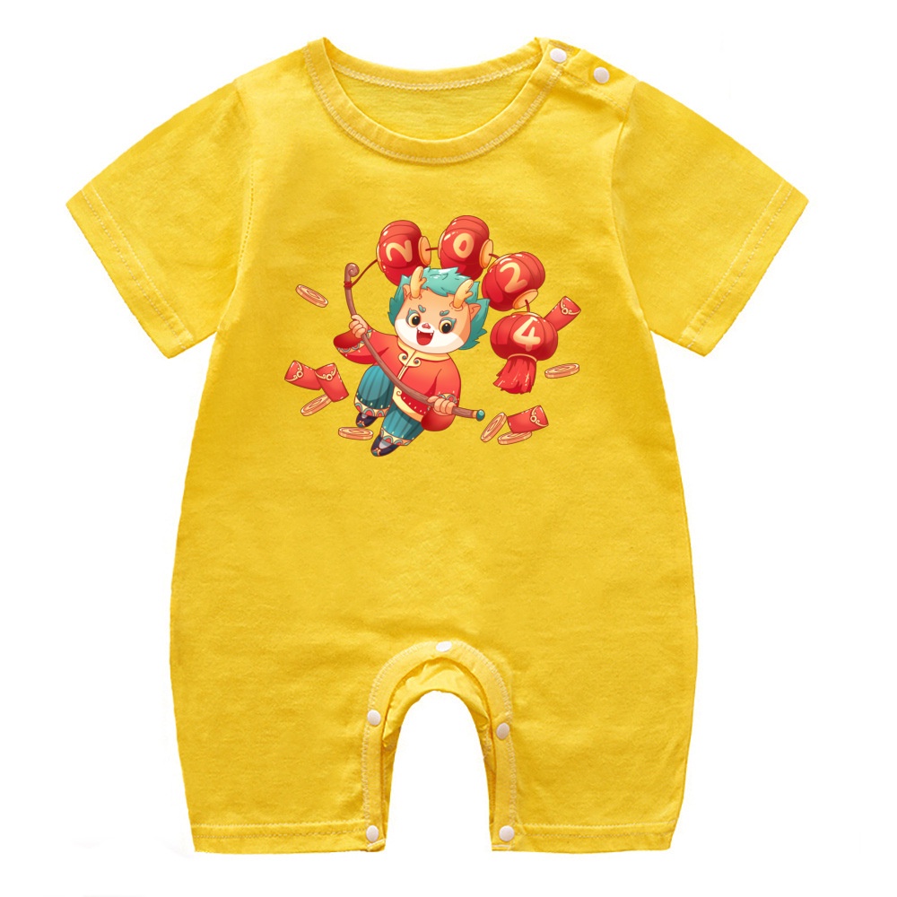 Áo Liền Quần Bằng cotton Mềm Mại In Hình Rồng cny Năm Mới 2024 Cho Bé Sơ Sinh
