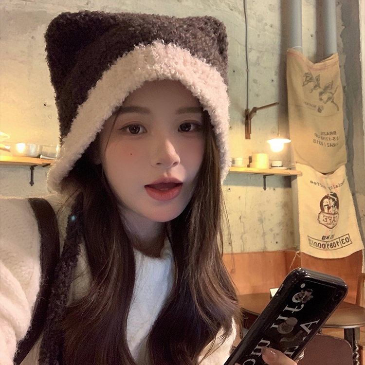 Mũ Len Dệt Kim Đính Tai Gấu Nhỏ Dễ Thương Thời Trang Mùa Đông Cho Nữ