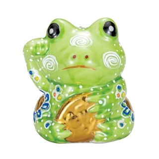 Ếch xanh Kutani giơ tay phải ôm đồng tiền Koban 6cm - K8-1638 - Kutani