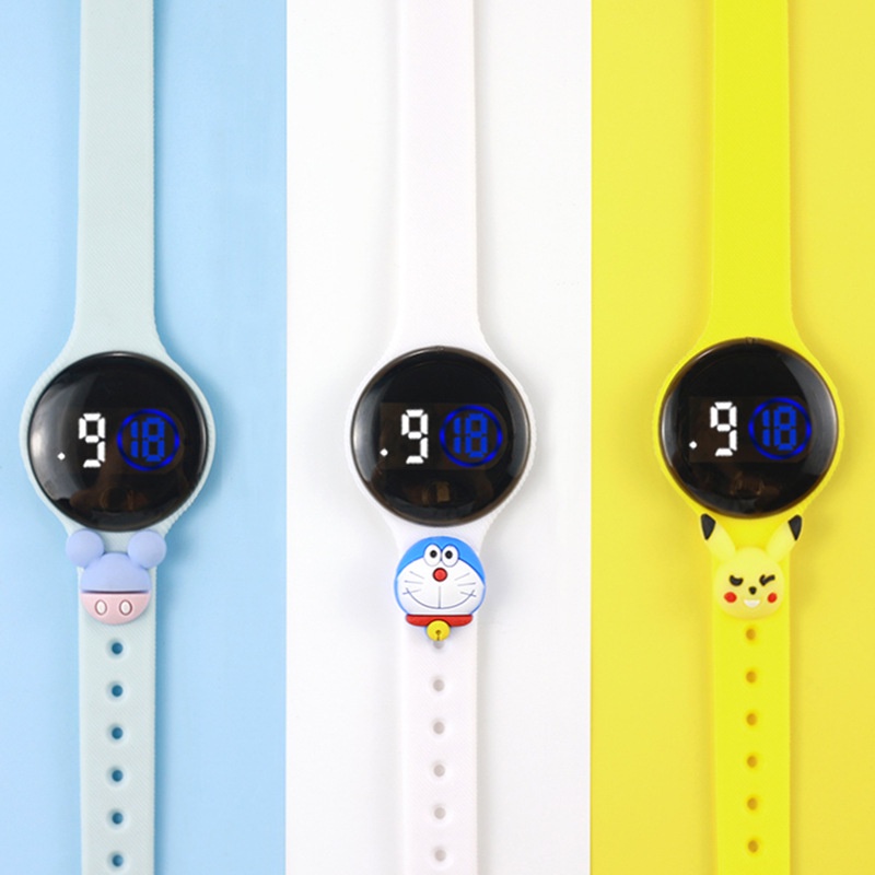 Đồng Hồ Điện Tử Thể Thao Chống Nước Hình pikachu / doraemon / Nhân Vật Hoạt Hình Có Đèn led Cho Trẻ Em