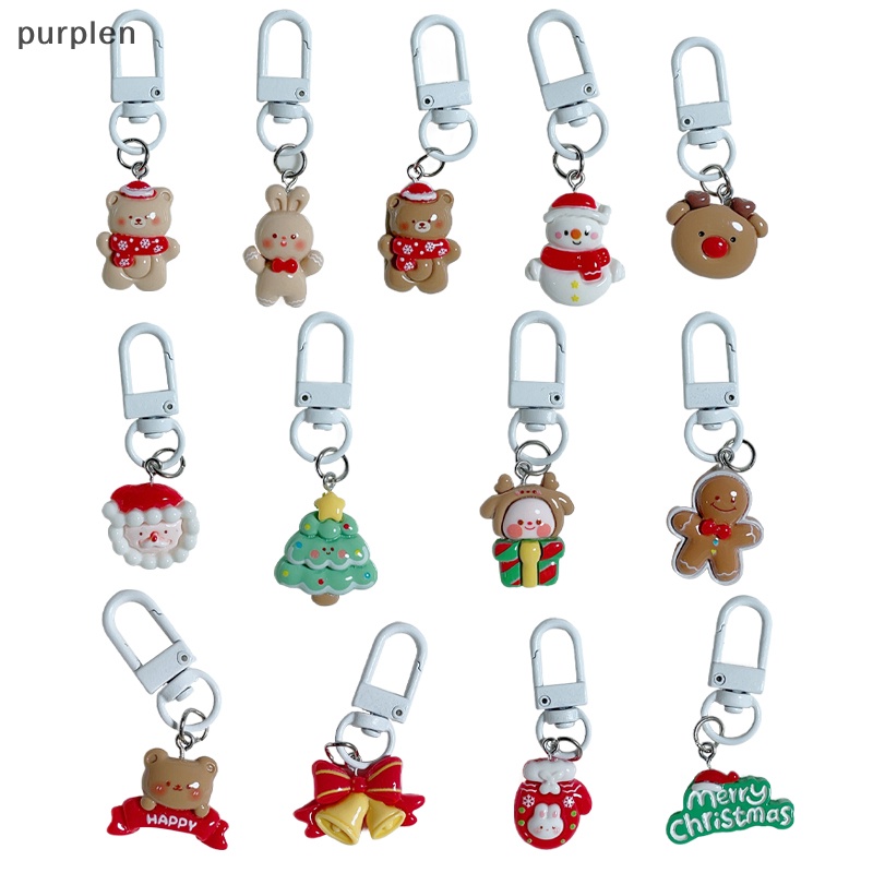 Móc Khóa Nhựa Hình Ông Già Noel Tuần Lộc Hoạt Hình Màu Tím Dễ Thương