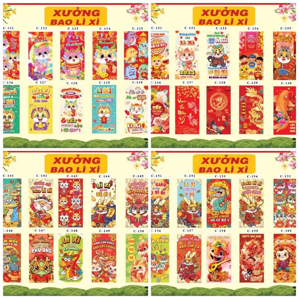 Combo 100 Bao Lì Xì Tết 2024 Mix 10-20 MẪU