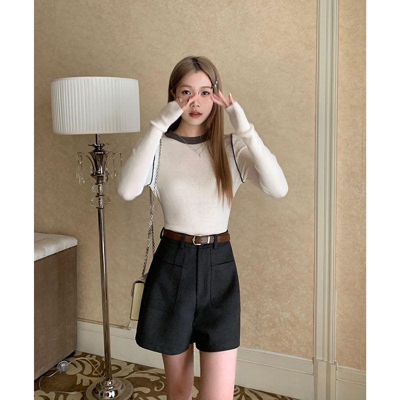 Áo Len Dệt Kim Cổ Tròn Màu Tương Phản Thời Trang Mùa Đông Dành Cho Nữ n736a