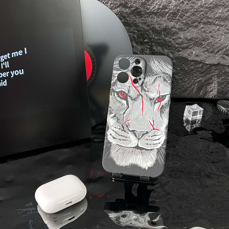 Ôp Điện Thoại Silicon Dẻo Họa Tiết Sư Tử Chống Bám Mồ Hôi / Rơi / Vân Tay Cho iphone 13promax 14plus 12 11 Ốp