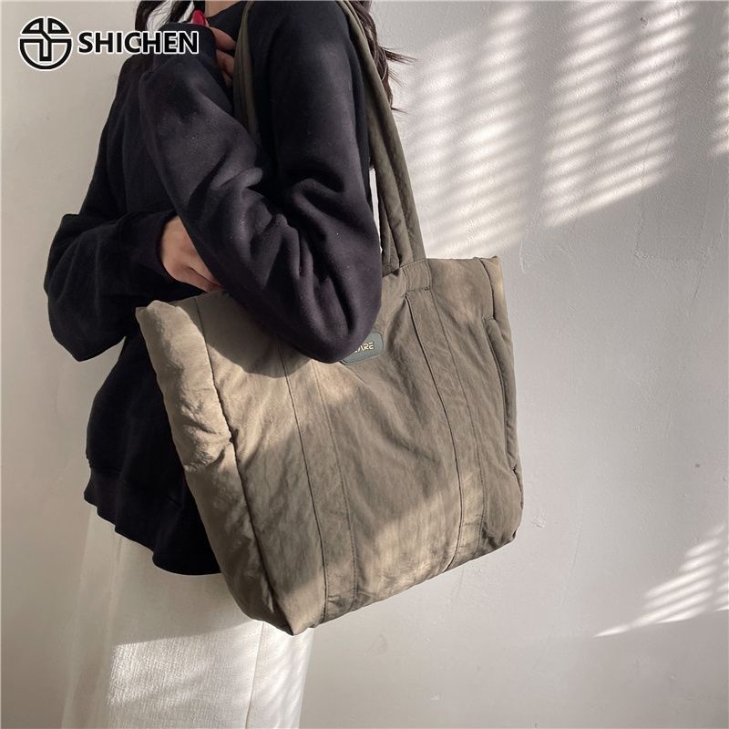 Shi chen Túi Xách tote Vải canvas Sáp Mềm Thời Trang Đơn Giản Phong Cách Hàn Quốc Đa Năng