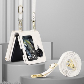 Bao Da Điện Thoại Nắp Gập Chống Rơi Có Ngăn Đựng Thẻ Và Dây Đeo Dài Dành Cho oppo find n3 flip Ốp