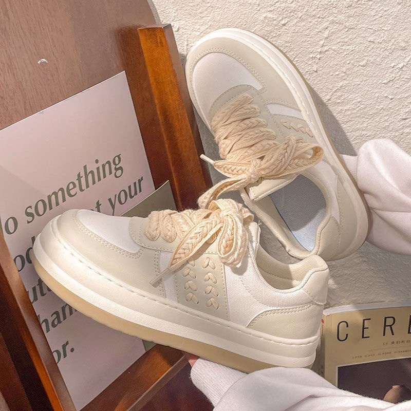 Giày thể thao nữ Hàn Quốc Casual Flat Shoes Sinh viên dày đế thể thao giày trắng