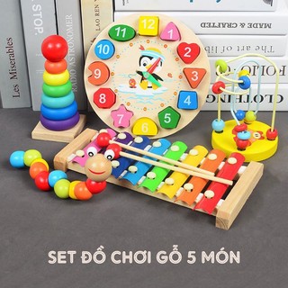 Combo 5 món đồ chơi gỗ thông minh phát triển trí tuệ cho bé đồ chơi giáo dục sớm giáo cụ Montessori