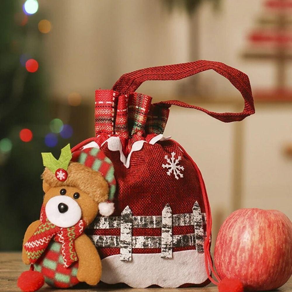 Mmluck Túi Dây Rút Đựng Quà Giáng Sinh Bằng Vải Cầm Tay Hình Ông Già Noel / Nai Sừng Tấm / Gấu Tuyết / Nai Sừng Tấm Thời Trang