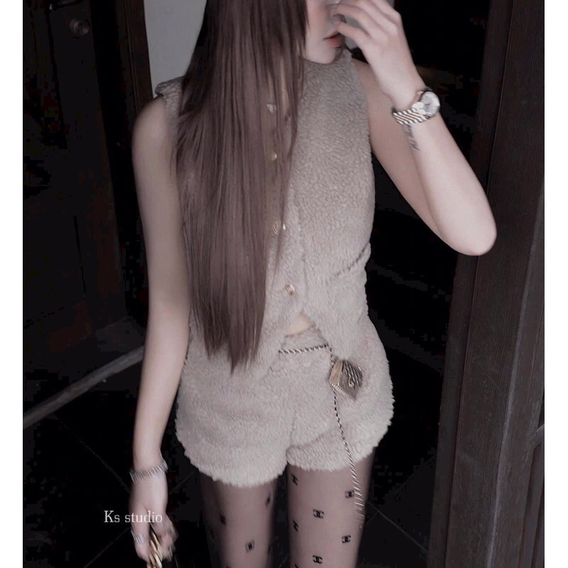 Set áo gile len lông cừu