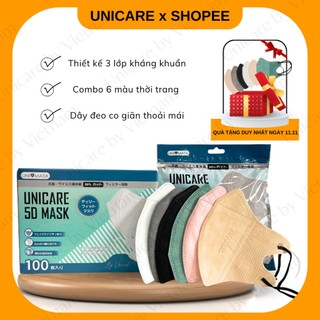 Unicare 200 chiếc khẩu trang 5d unimask chính hãng kháng khuẩn 3 lớp chống bụi mịn