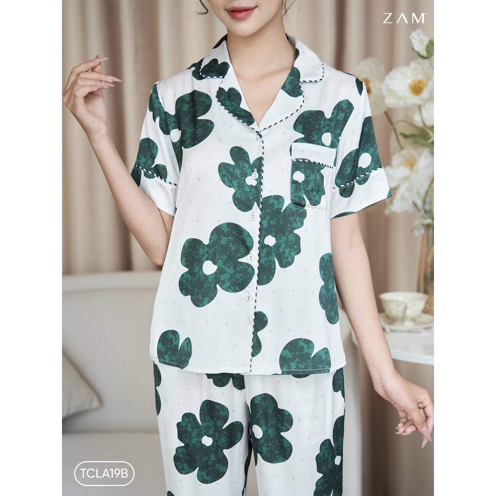 Zam - TCLA19B - Ngắn tay quần dài HOẠ TIẾT DAISY XANH LÁ