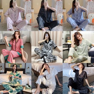 Bộ đồ ngủ ngắn tay bằng lụa họa tiết thổ cẩm chất lượng cao - quần dài
