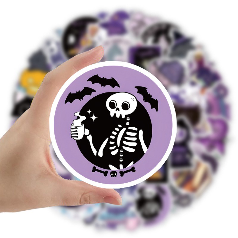 Z & m ❀ Hình Dán Mèo Ma Thuật Màu Tím ❀ Bộ 50 Miếng Dán Chống Thấm Nước Độc Đáo