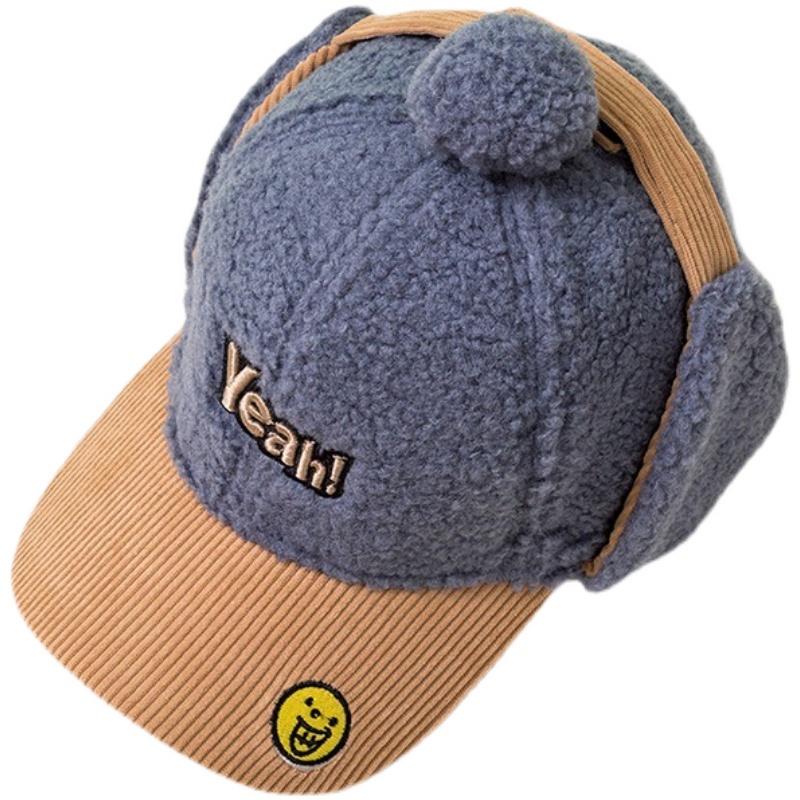 Mũ Lưỡi Trai Vải Nhung Lông Cừu Dày Dặn Giữ Ấm Tai Chống Gió Thời Trang Thu Đông Cho Bé