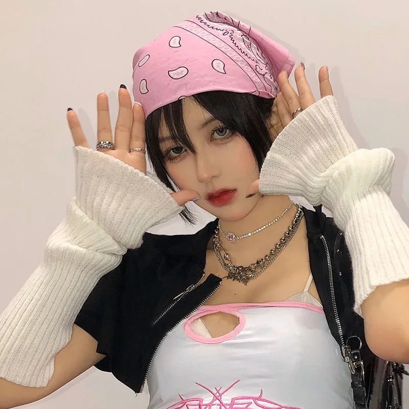 Y2k Găng Tay Dài Dệt Kim Dày Giữ Ấm Cánh Tay Màu Trơn Phong Cách gothic Cho Nữ