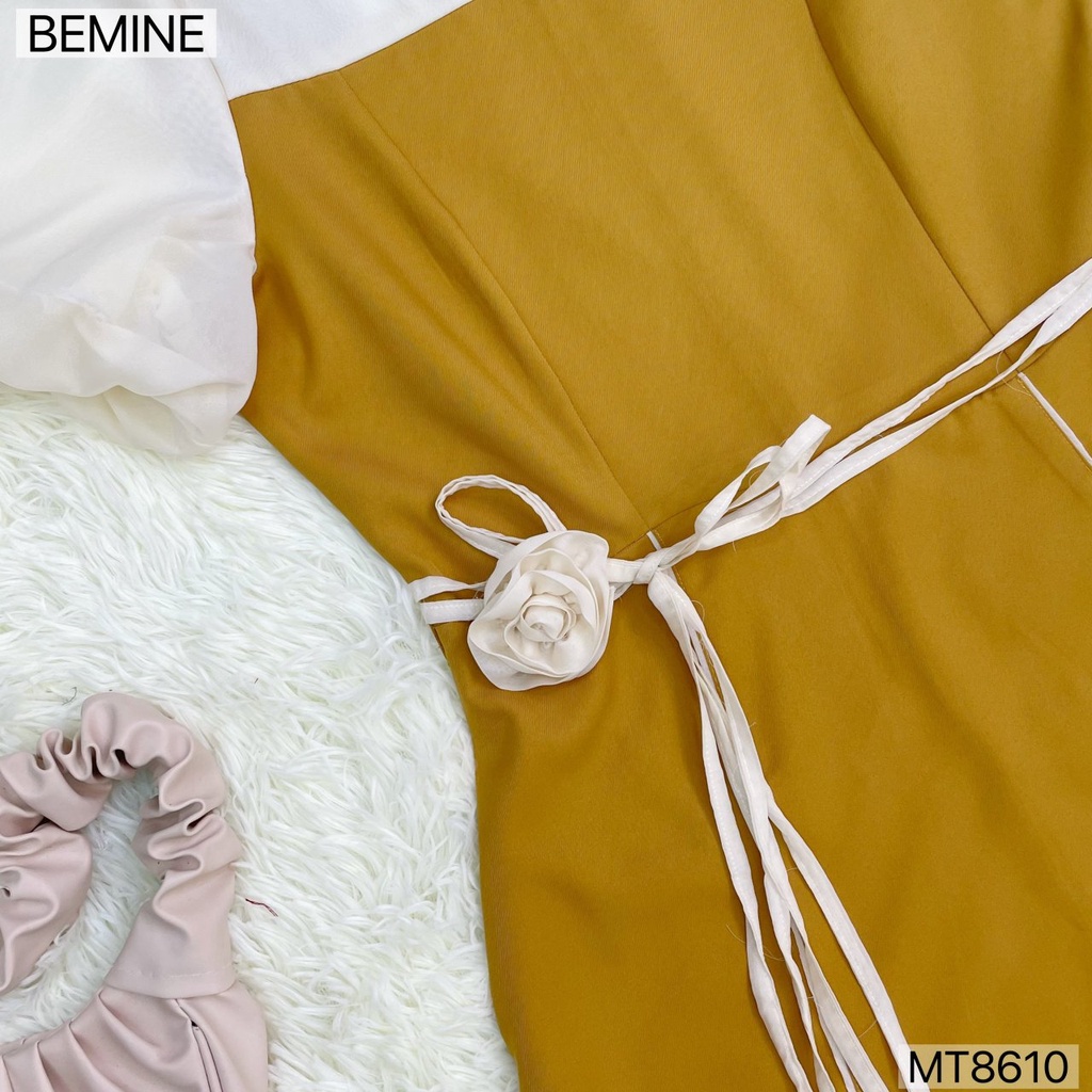 Đầm thiết kế phối tay phồng đính nơ eo BEMINE MT8610