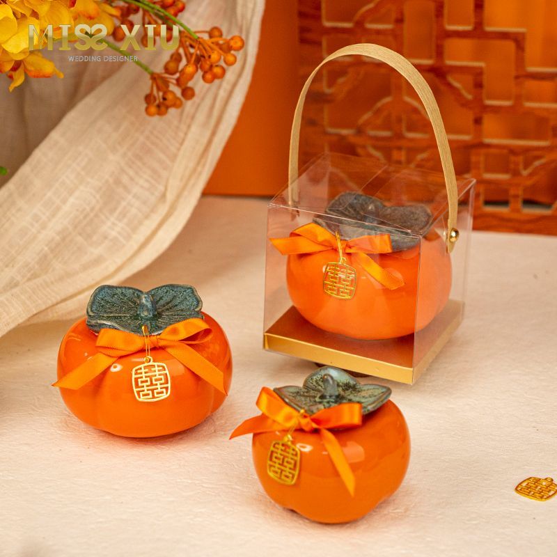 Tiktok hot# MISSXIU wedding wedding candy box Persimmon Ruyi ceramic candy can engagement Persimmon can ornaments gift box 10.5HHL