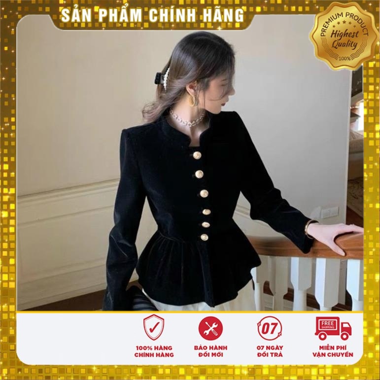 VS10 Vivi ShopÁo Nhung Đen Khuy Đồng Phong Cách Tiểu Thư Sang Chảnh Hàng 2 lớp Cực Dày Dặn Dáng Đẹp